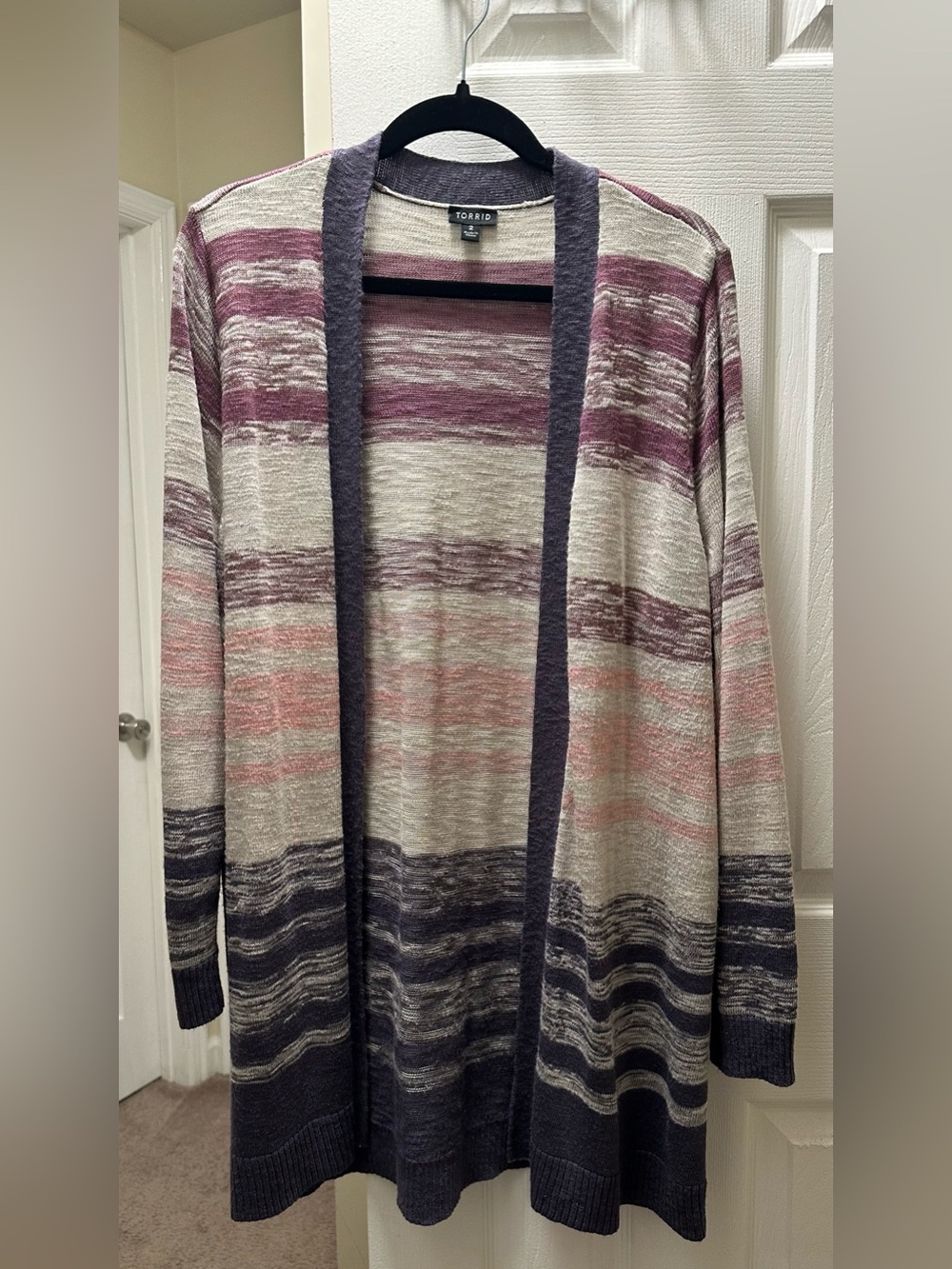 Torrid Purple Pink Striped Longline Open Front Cardigan Size 2 2X 18/20